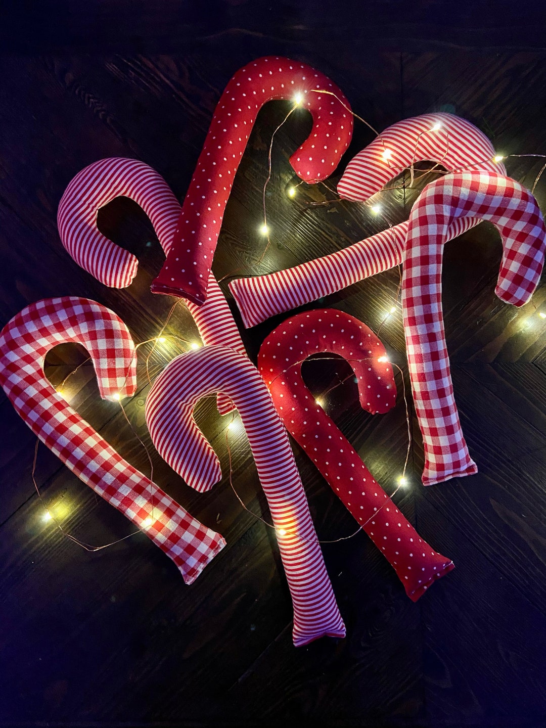Stuffed Candy Canes Set of 3 Plush Candy Cane Ornaments Christmas