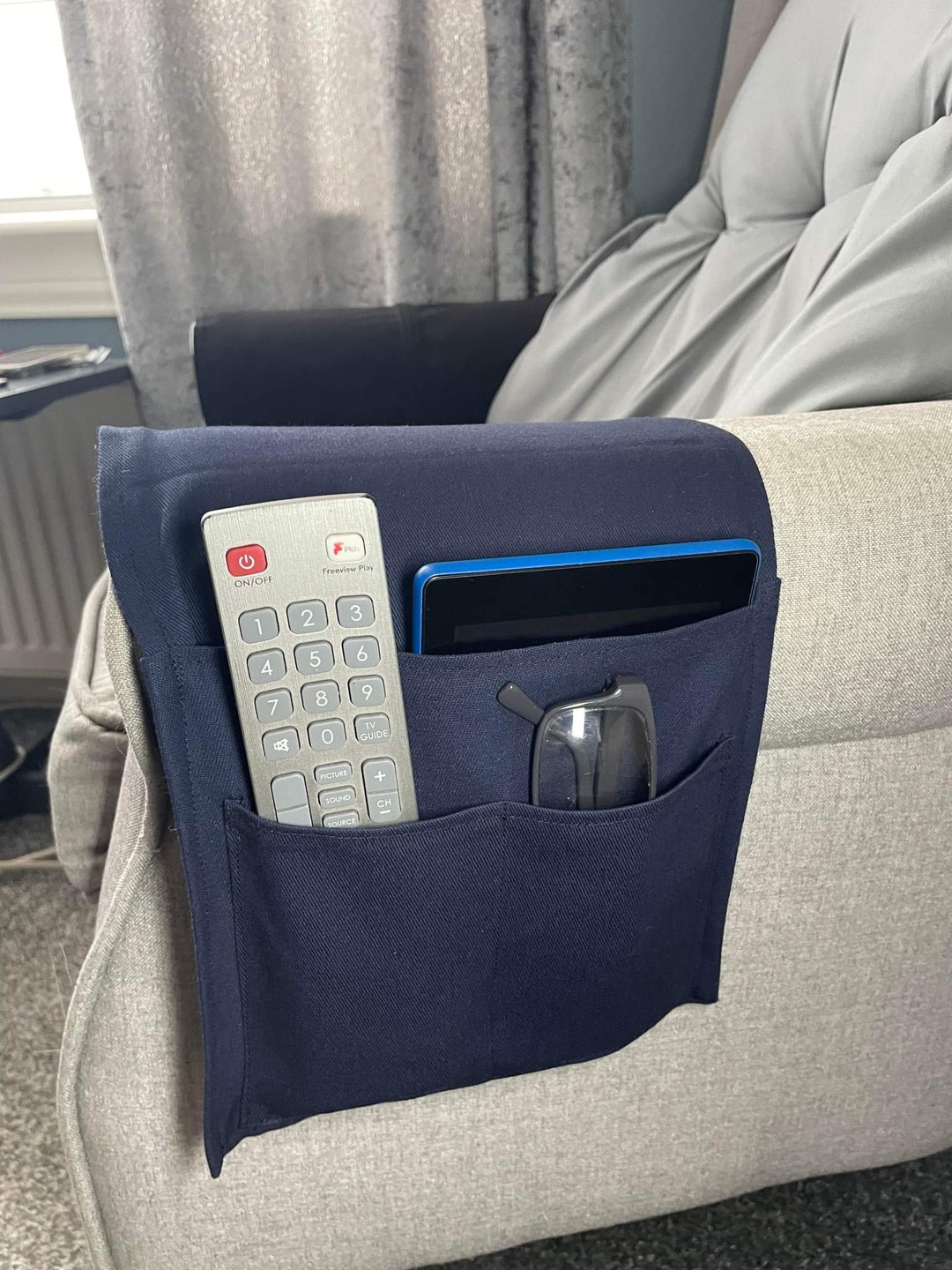 Navy Blue Sofa Arm Caddy Armchair Organiser Tablet Accessory Etsy