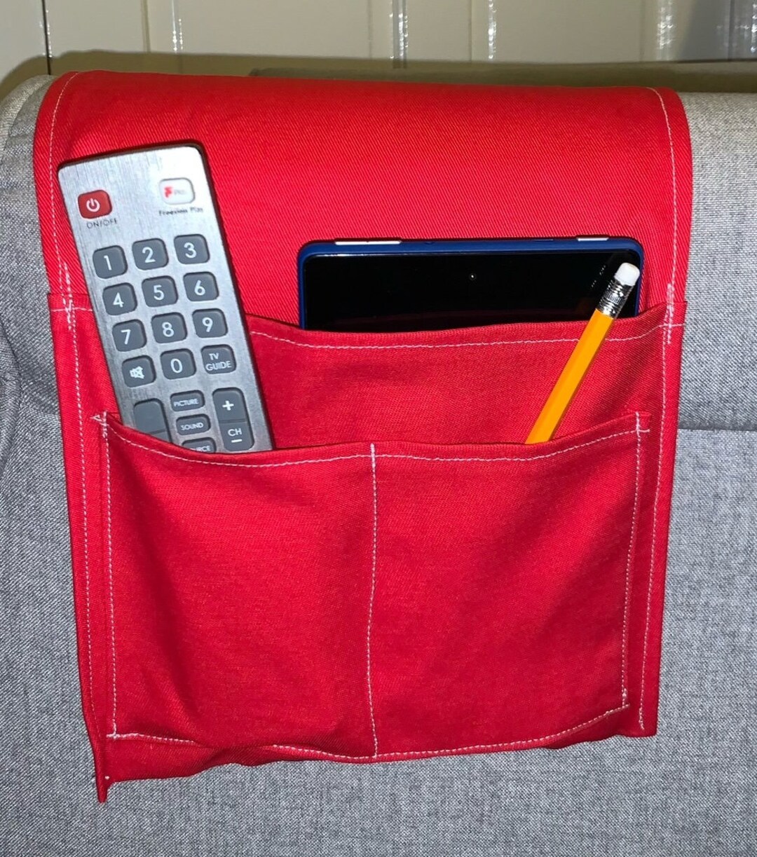 Red Fabric Arm Chair Storage / Sofa Caddy / Bed Organizer / - Etsy
