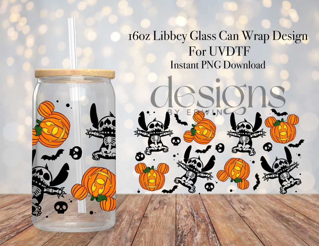 16 Oz Libbey Glass Can UVDTF Wrap Design. Halloween Pumpkin Cartoon ...