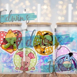16 oz Glass Can Sublimation Design. Cute Friends Cartoon Design.