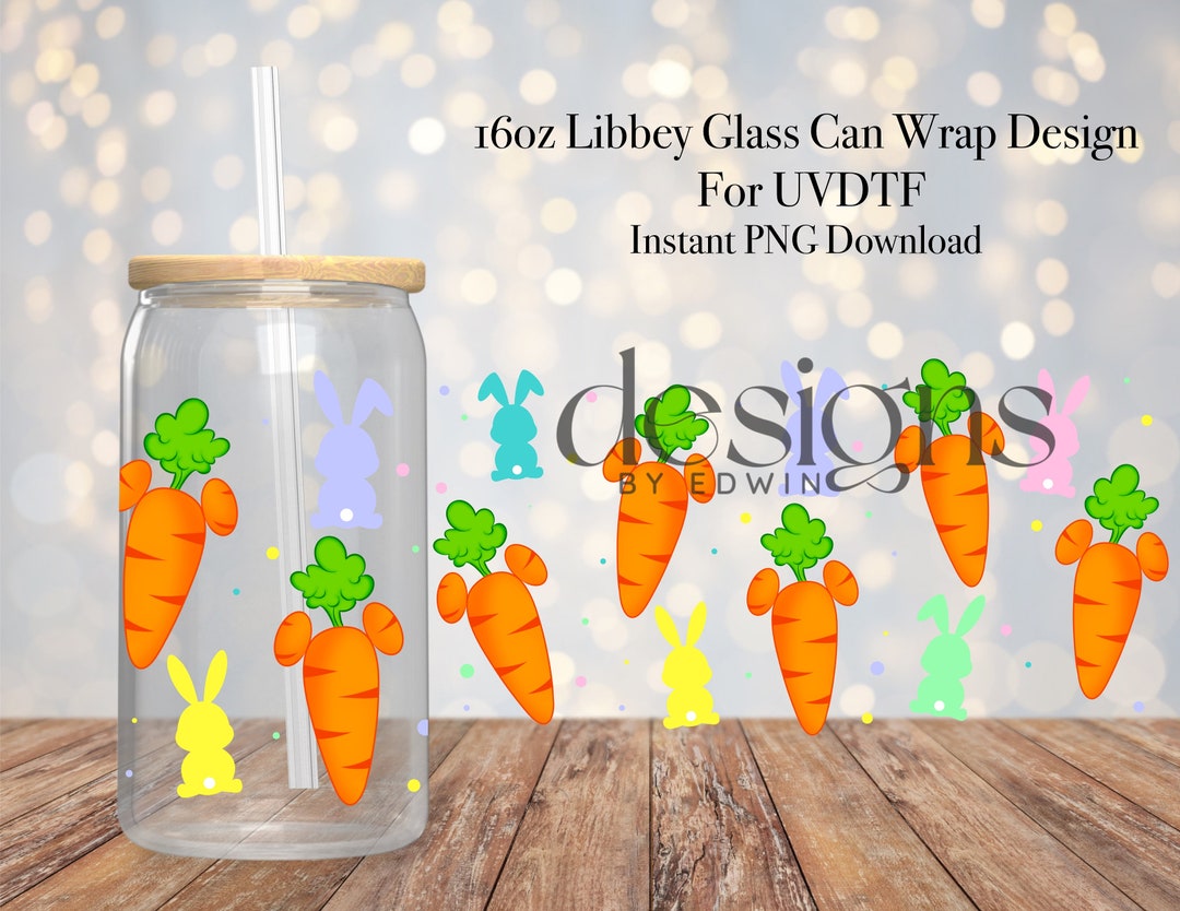 16 Oz Libbey Glass Can UVDTF Wrap Design. Easter Bunny & Carrots ...