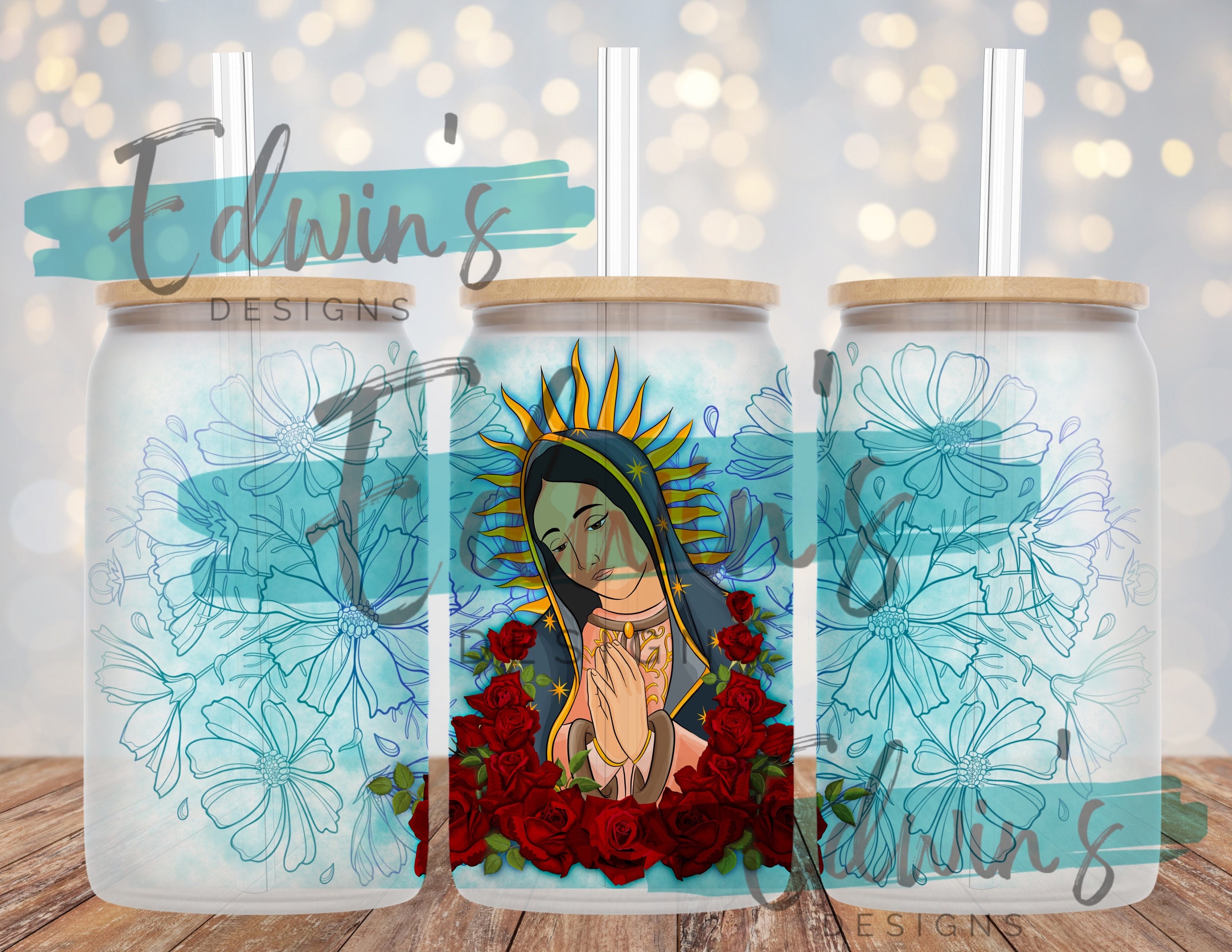 Nuestra Señora de Guadalupe 16oz Frosted Holographic Glass Tumbler Cup, Día  de la Virgen de Guadalupe 12 de Diciembre, Virgin Mary Cup