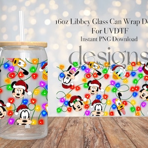 Diseño de envoltura UVDTF de lata de vidrio Libbey de 16 oz. Diseño de dibujos animados navideños.