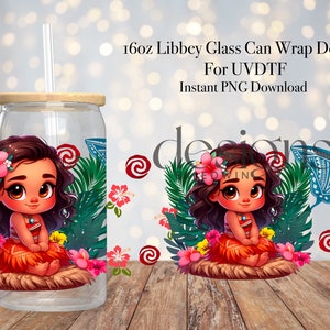 16 oz Libbey Glass Can UVDTF Wrap Design. Cute Cartoon Character.