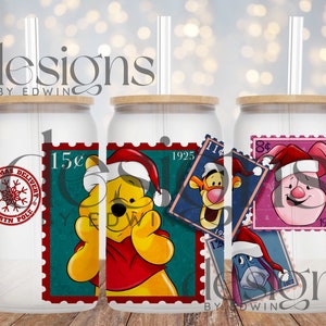 16 oz Libbey Glass Can Sublimation Design. Christmas Mail Cartoon Character Design