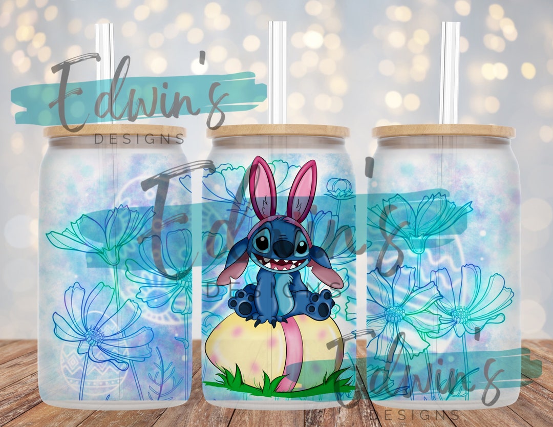 16 Oz Glass Can Sublimation Design. Blue Easter Bunny Cartoon Design ...