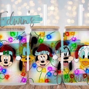 16 oz Glass Can Sublimation Design. Christmas Cartoon Character Design