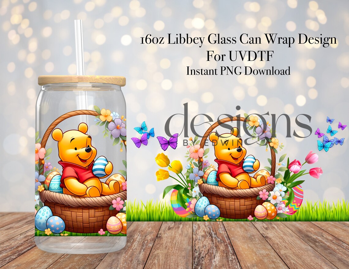 16 Oz Libbey Glass Can UVDTF Wrap Design. Easter Basket Cartoon Design ...