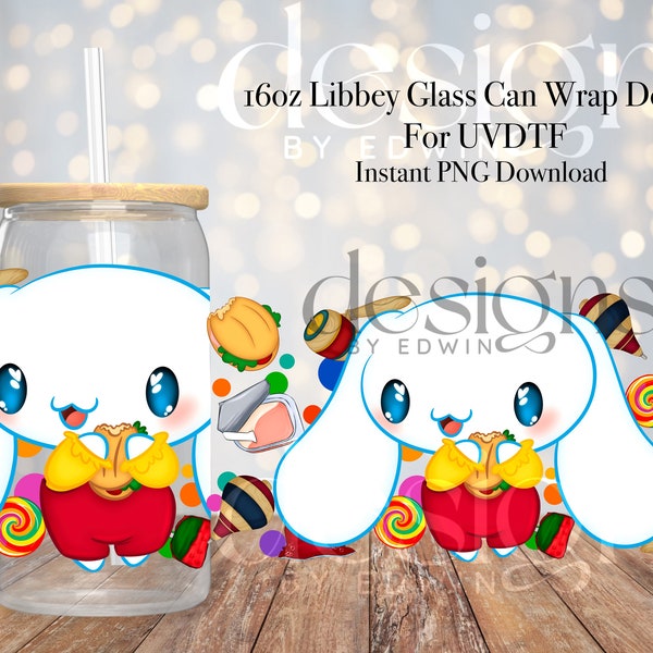 16 oz Libbey Glass Can UVDTF Wrap Design. Cute Mexican Cartoon Character Design.