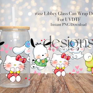 16 Unzen Libbey Glasdose UVDTF Wrap Design. Valentinstag Freunde Cartoon Design.