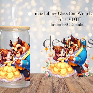 Diseño de envoltura UVDTF de lata de vidrio Libbey de 16 oz. Lindo diseño de personajes.