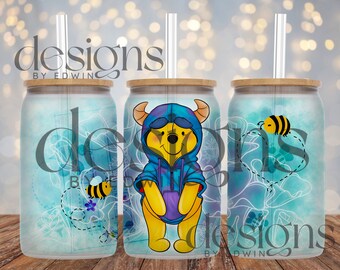 16 oz Libbey Glass Can Sublimation Design. Cute Cartoon Character Design