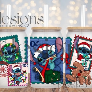 16 oz Libbey Glass Can Sublimation Design. Christmas Cartoon Character Design