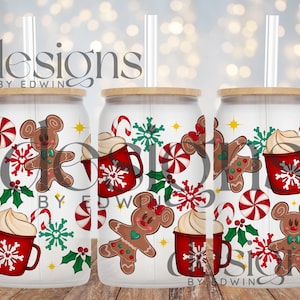 16 oz Glass Can Sublimation Design. Christmas Cartoon Character Design