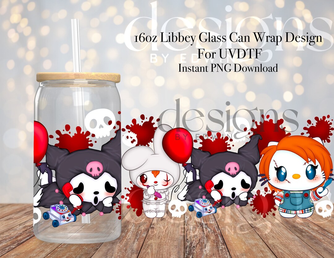 16 Oz Libbey Glass Can UVDTF Wrap Design. Cute Halloween Cartoon ...