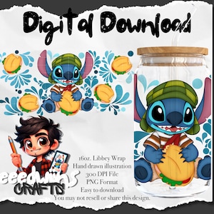 16 oz Libbey Glass Can UVDTF Wrap Design. Cute Talavera Sorta Cartoon Design.