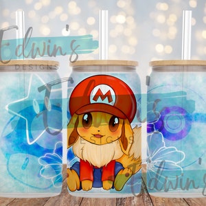 16 oz Glass Can Sublimation Design. Cartoon Character Design