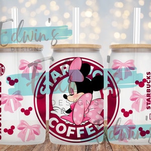 16 oz Glass Libbey. Cute Pink Bow Cartoon Character Design.