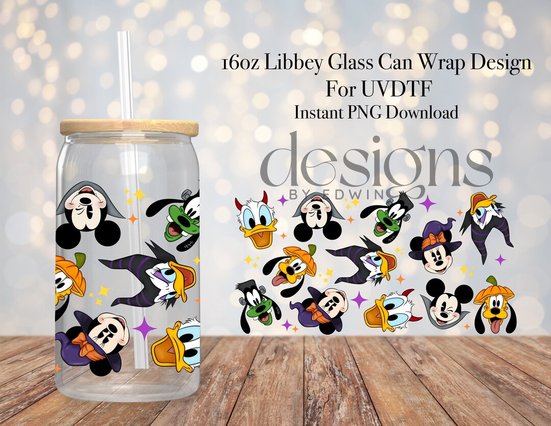16 Oz Libbey Glass Can UVDTF Wrap Design. Halloween Cartoon Design. - Etsy