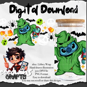 16 oz Libbey Glass Can UVDTF Wrap Design. Cute Halloween Candy Cartoon Character Design.