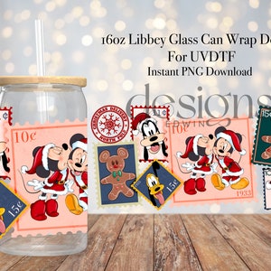 16 oz Libbey Glass Can UVDTF Wrap Design. Christmas Cartoon Character Design