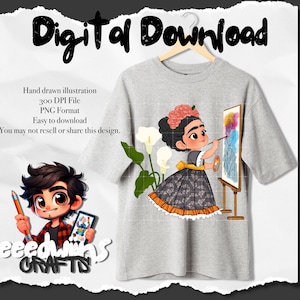 Self Portrait Frida PNG Design. Digital Download Design.