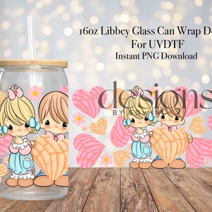 16 オンスの Libbey ガラス缶 UVDTF ラップ デザイン。バレンタイン コンチャス ハート。