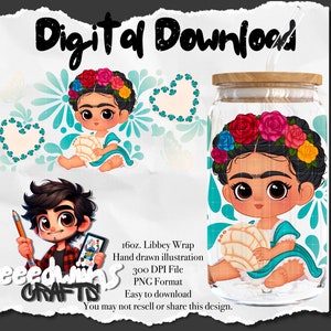 16 oz Libbey Glass Can UVDTF Wrap Design. Cute Concha Cartoon Character Design.