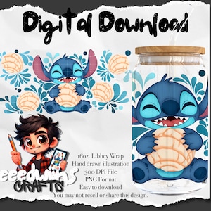 16 oz Libbey Glass Can UVDTF Wrap Design. Cute Talavera Concha Character Design.