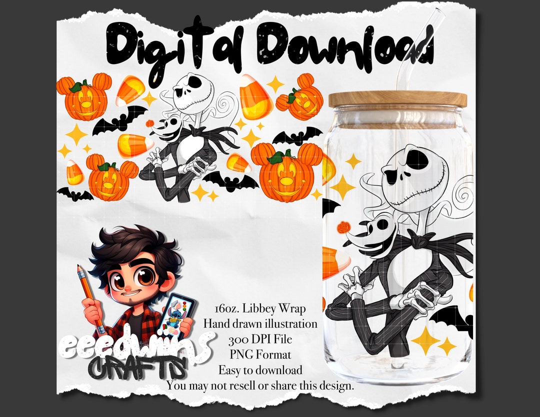 16 Oz Libbey Glass Can UVDTF Wrap Design. Halloween Candy Cartoon ...