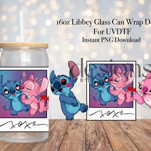 Design de envoltório UVDTF de lata de vidro Libbey de 16 onças. Selos de cartão postal de dia dos namorados.