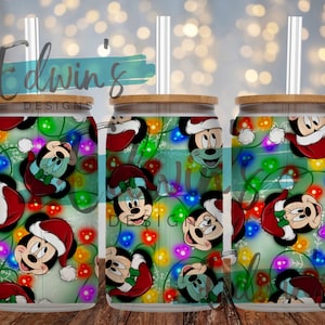 16 oz Glass Can Sublimation Design. Christmas Cartoon Character Design