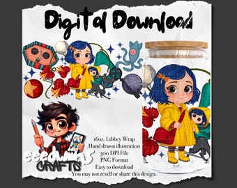 Lattina di vetro Libbey da 16 once con design UVDTF. Graziosa bambola di pezza.