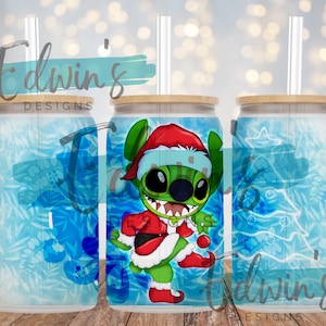 16 oz Glass Can Sublimation Design. Christmas Cartoon Character Design