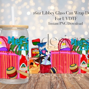 16 oz Libbey Glass Can UVDTF Wrap Design. Cute Mercado Life Design.