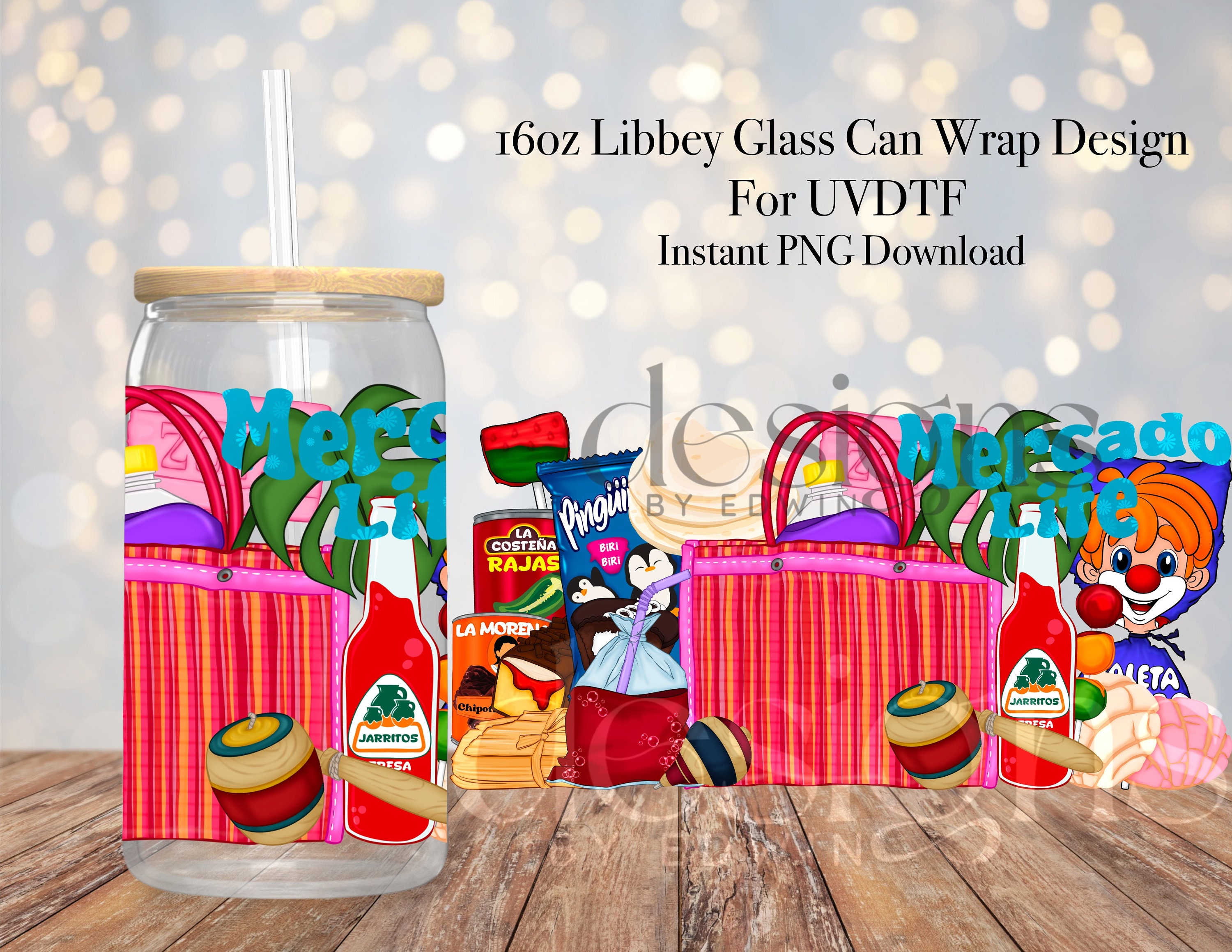 16 Oz Libbey Glass Can UVDTF Wrap Design. Cute Mercado Life Design. - Etsy