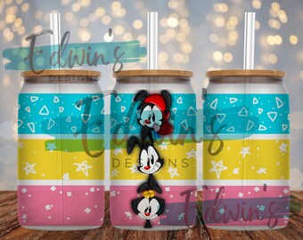 16 oz Glass Can Sublimation Design. 90's Cartoon Character Design