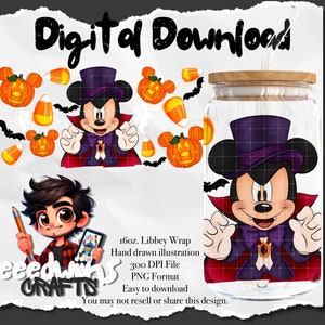 16-uncjowa szklana puszka Libbey z nadrukiem UVDTF. Uroczy projekt postaci z kreskówki na Halloween.