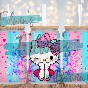 16 oz Glass Can Sublimation Design. Cute Cartoon Character Design.