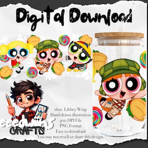 16 oz Libbey Glass Can UVDTF Wrap Design. Cute Chavo Talavera Cartoon Design.
