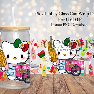 16 oz Libbey Glass Can UVDTF Wrap Design. Dona Elotera Gata.