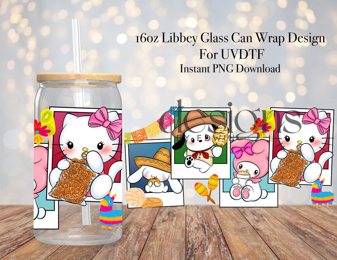 16 Oz Libbey Glass Can UVDTF Wrap Design. Hispanic Snacks Cartoon ...