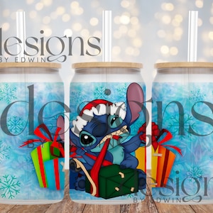16 oz Glass Can Sublimation Design. Christmas Cartoon Character Design