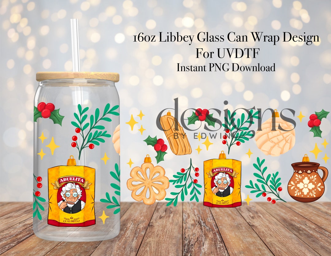 16 Oz Libbey Glass Can UVDTF Wrap Design. Christmas Chocolate Abuelita ...