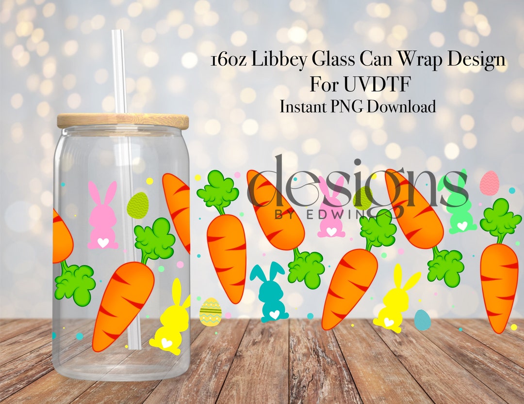 16 Oz Libbey Glass Can UVDTF Wrap Design. Easter Carrots & Bunny ...