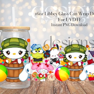 16 oz Libbey Glass Can UVDTF Wrap Design. Cute Hispanic Cartoon Character Design.