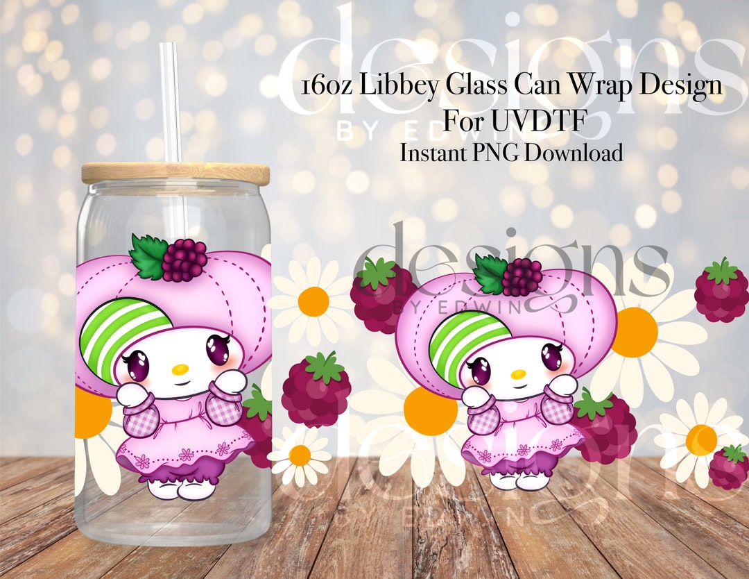 16 Oz Libbey Glass Can UVDTF Wrap Design. Raspberry Cartoon Character ...