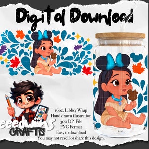 16 Unzen Libbey Glasdose UVDTF Wrap Design. Niedliches Talavera Popsicle Cartoon Charakter Design.