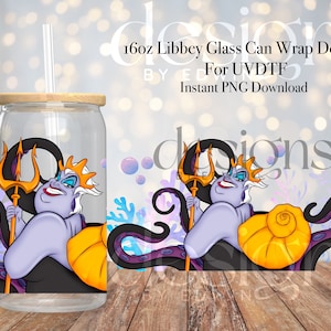 16 oz Libbey Glass Can UVDTF Wrap Design. Villain Cartoon Character Design.